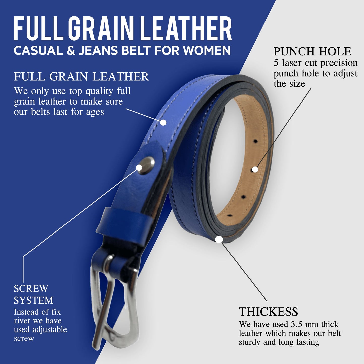 Bhokals Women Solid Blue Leather Belt