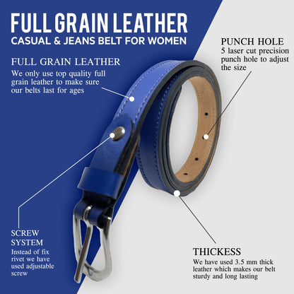 Bhokals Women Solid Blue Leather Belt