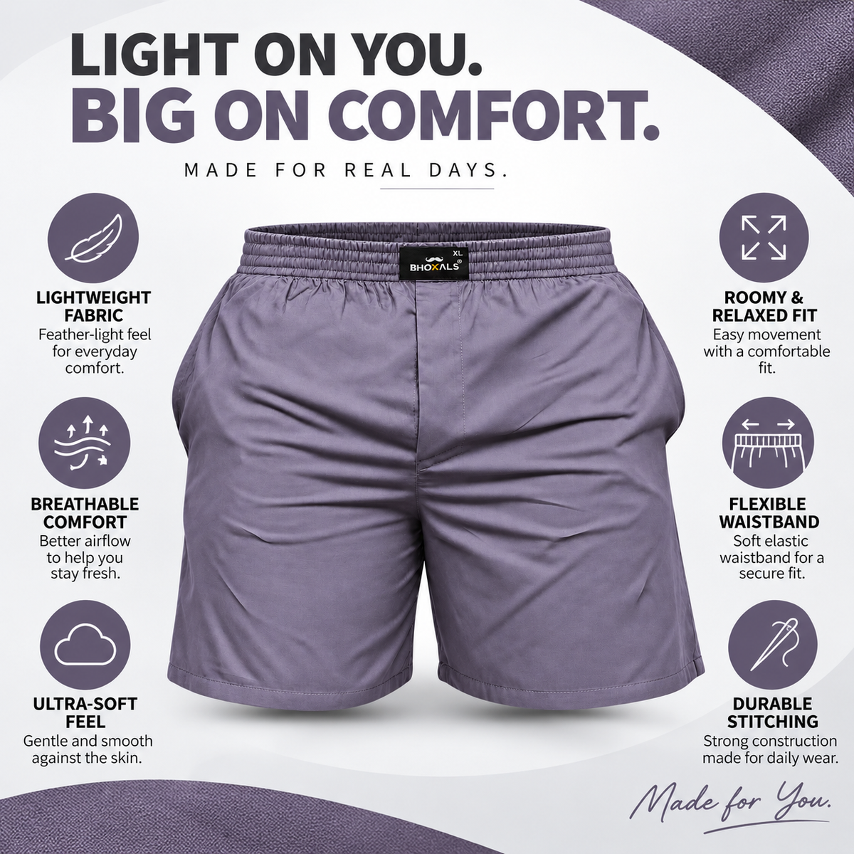 SOLID GREY PLAIN COTTON MEN BOXER