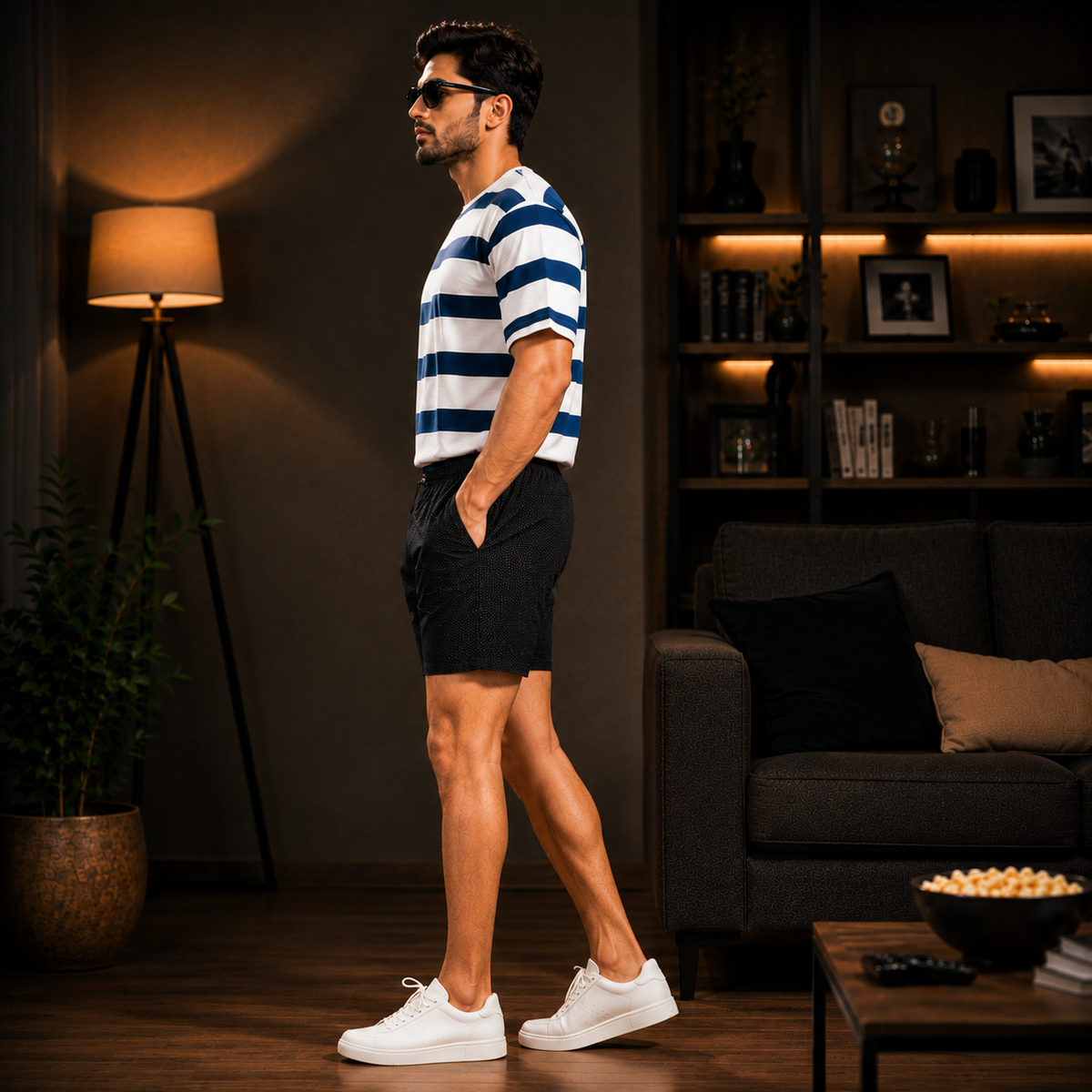 BLACK WHITE DOTTED PRINTED COTTON MEN BOXER