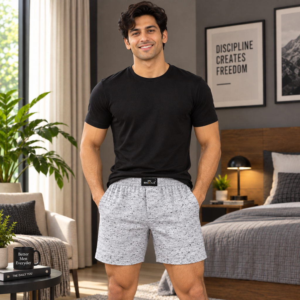 GREY WITH BLACK TEXTURE COTTON BOXER FOR MEN COTTON MEN BOXER