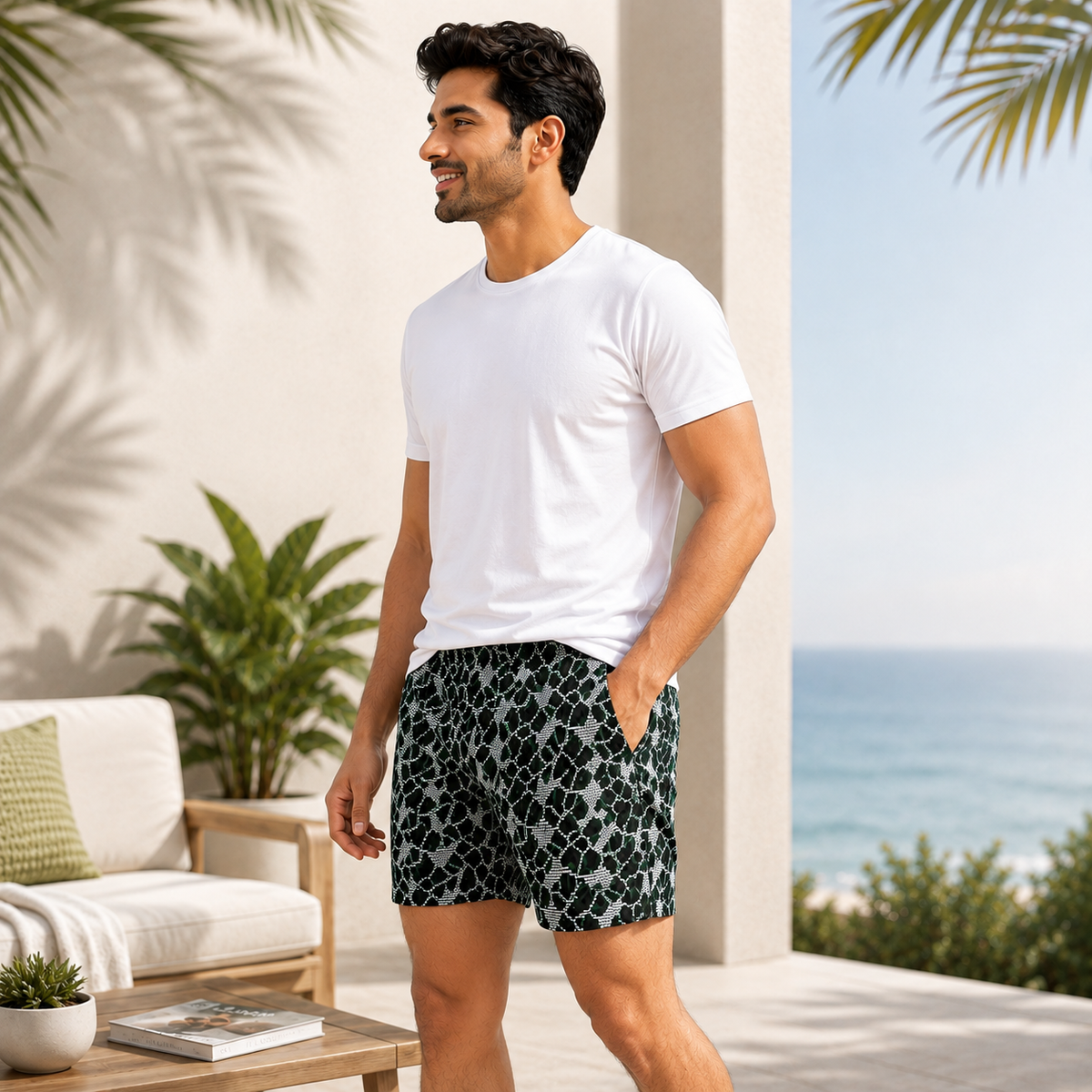 Black Geomatric Texture Cotton Boxer For Men