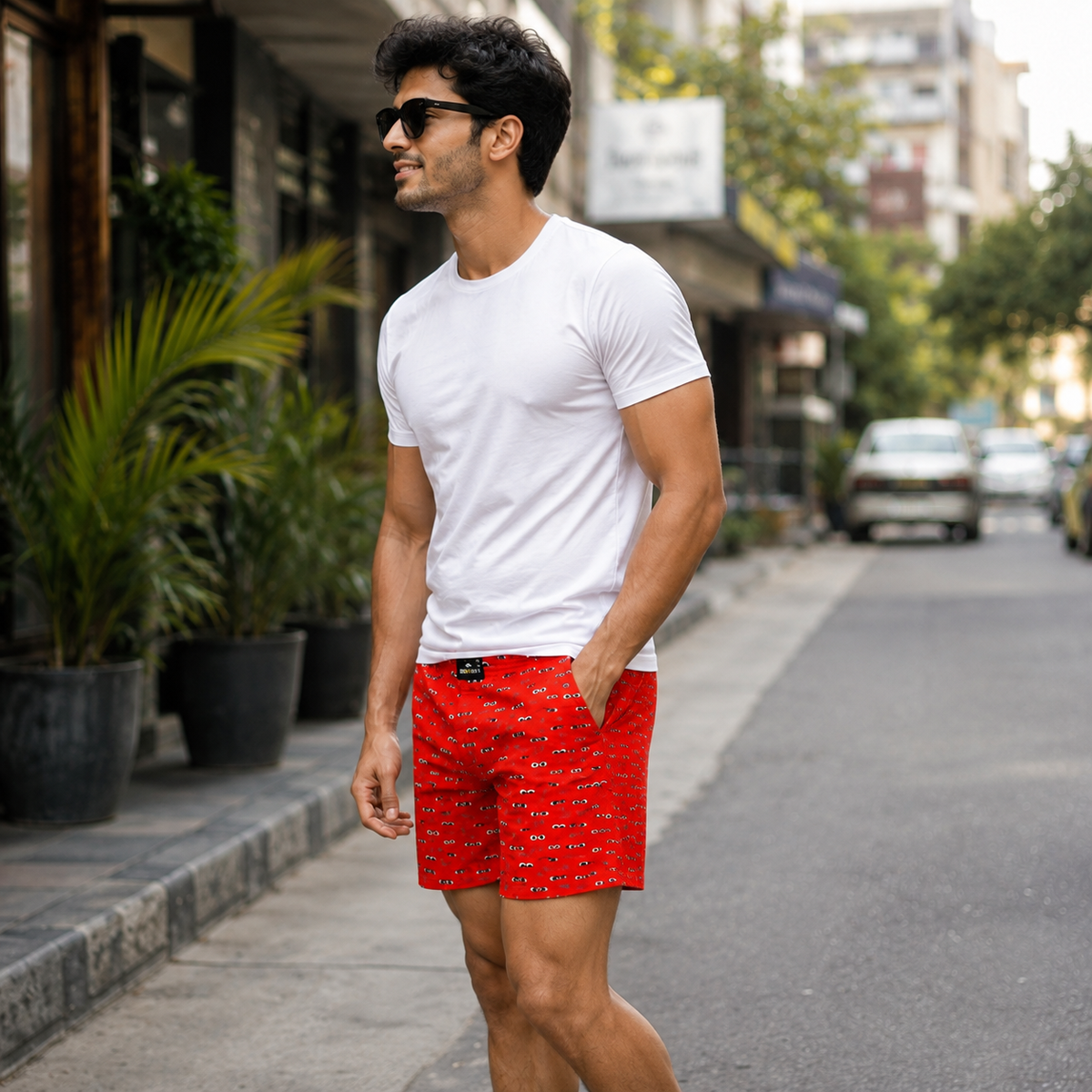 Orange Printed Eyes Cotton Boxer For Men