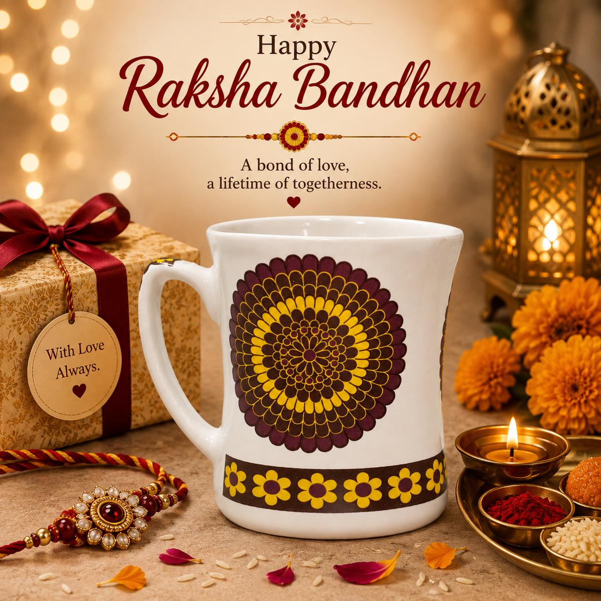 Bhokals Flower Brown Yellow printed White Coffee Mug