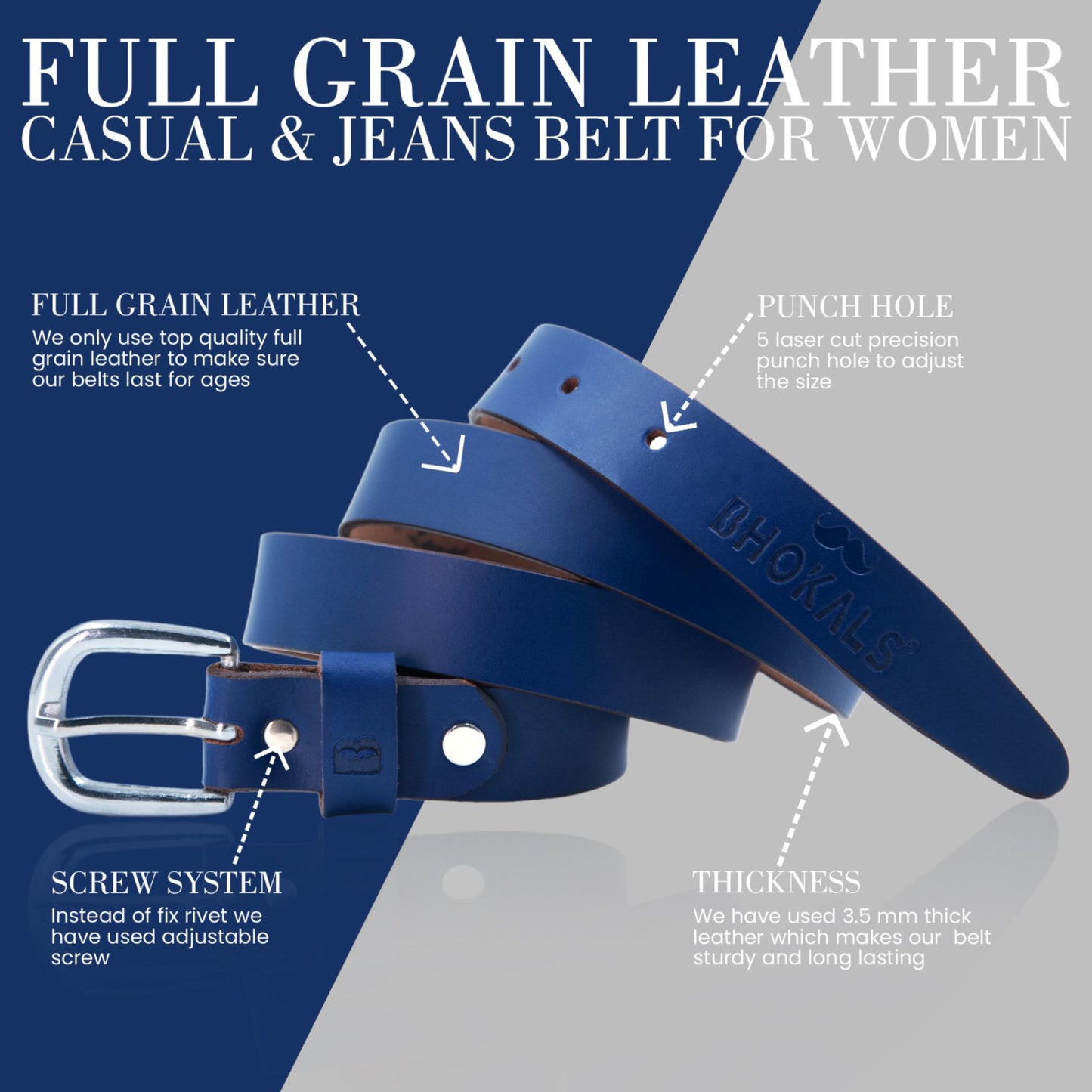 Bhokals Women Blue Leather Belt