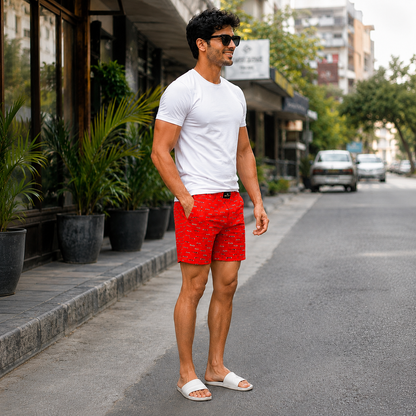 Orange Printed Eyes Cotton Boxer For Men