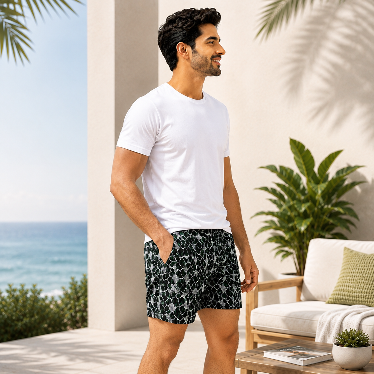 Black Geomatric Texture Cotton Boxer For Men