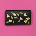Leather Black Cream Flower Women Wallet