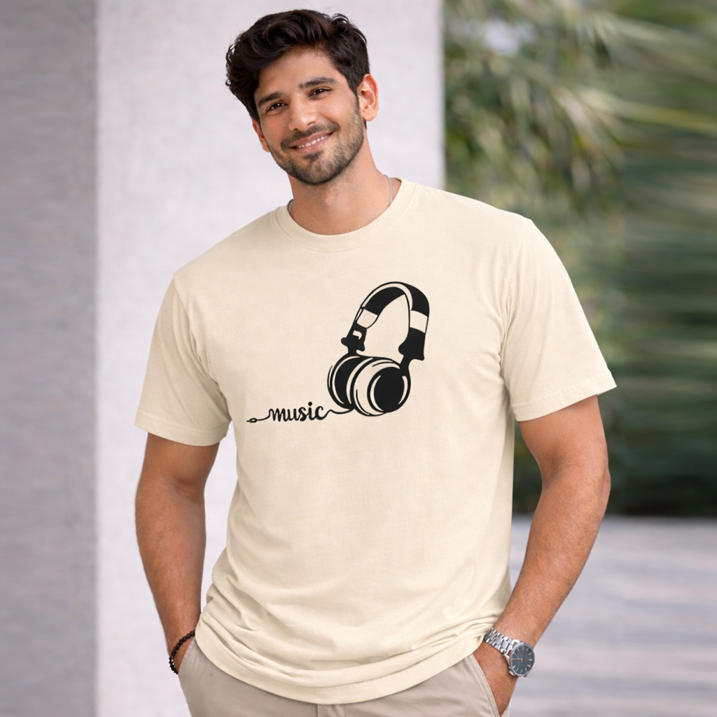 Bhokals "Music" Printed Round Neck, Cotton, Super Soft T-Shirt