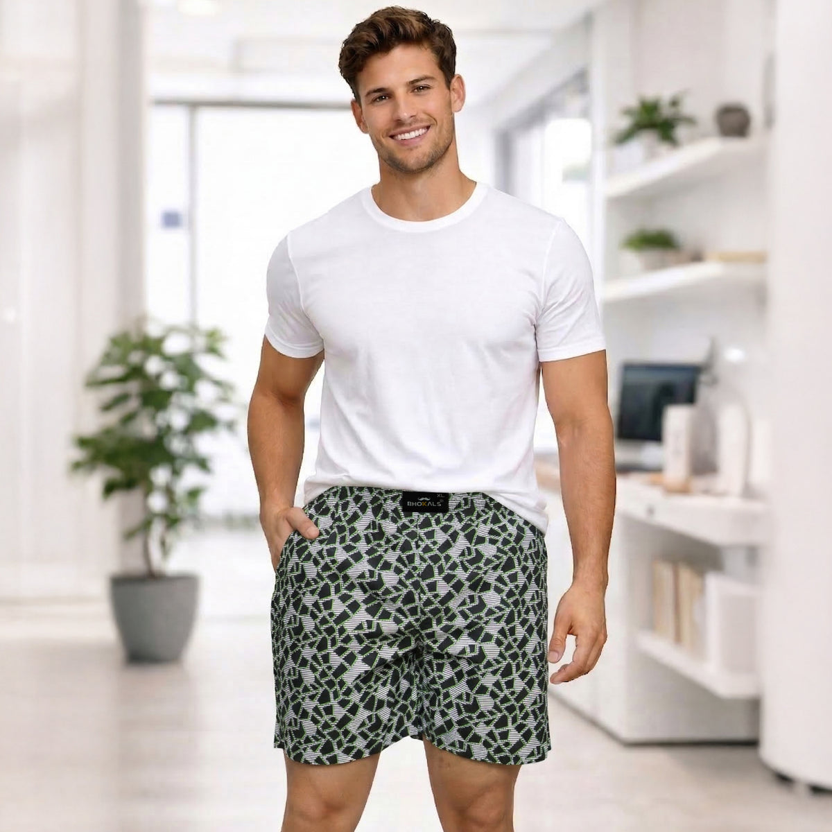 Black Geomatric Texture Cotton Boxer For Men – Bhokals