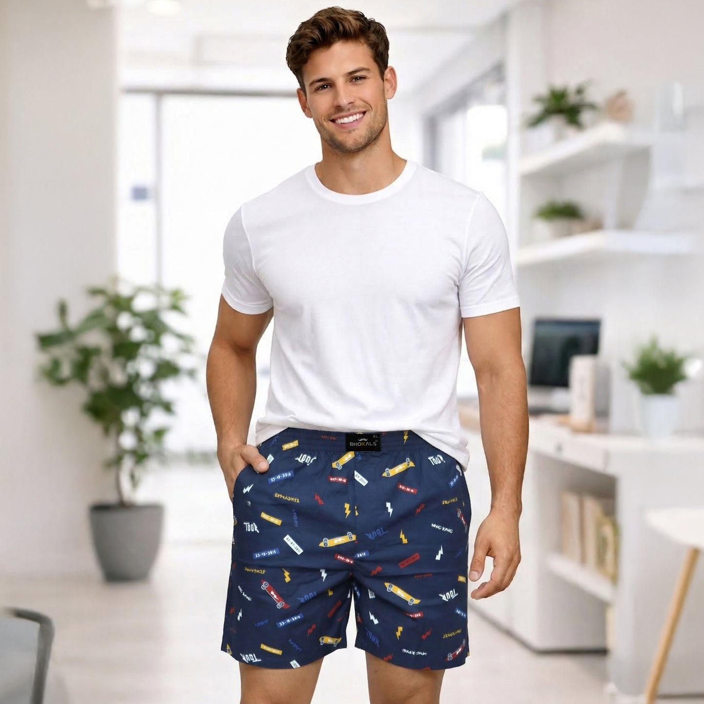 Navy Tour Printed Cotton Boxer For Men