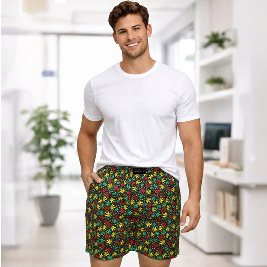 Black Flower Printed Cotton Boxer For Men