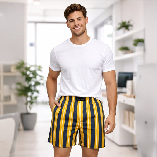 YELLOW BLUE STRIP PRINTED MEN BOXER