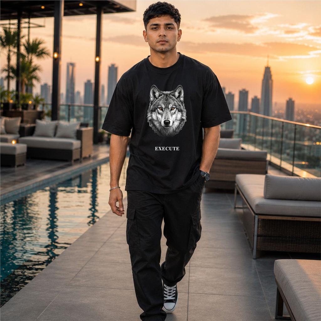 Bhokals Wolf Graphic Oversized T-Shirt – Execute Edition