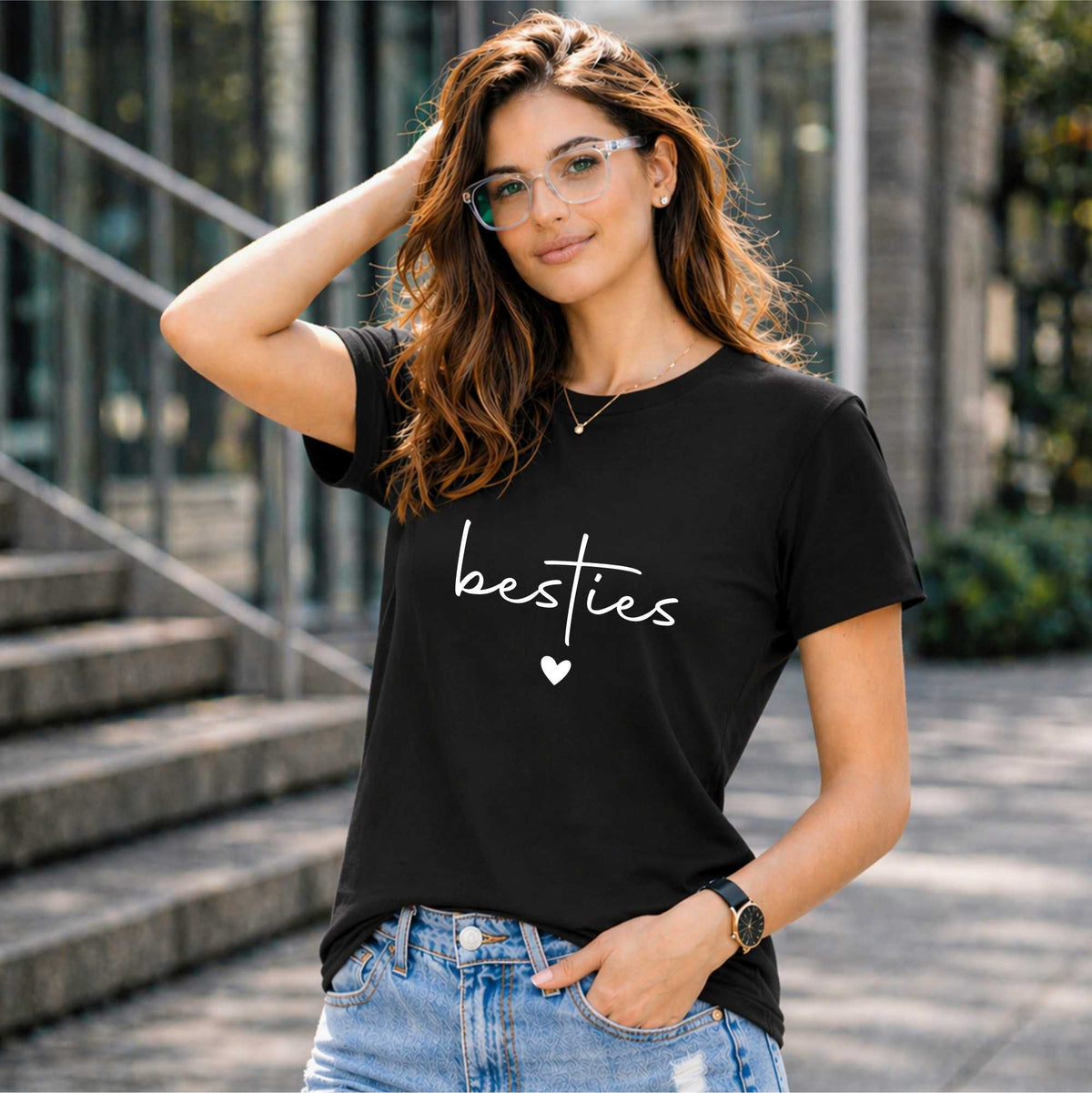 BHOKALS "BESTIES" Printed Women Cotton T-Shirt | Round Neck | Super Soft | Regular Fit