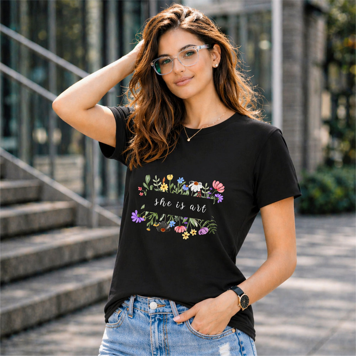 BHOKALS "Daisy" Printed Women Cotton T-Shirt | Round Neck | Super Soft | Regular Fit