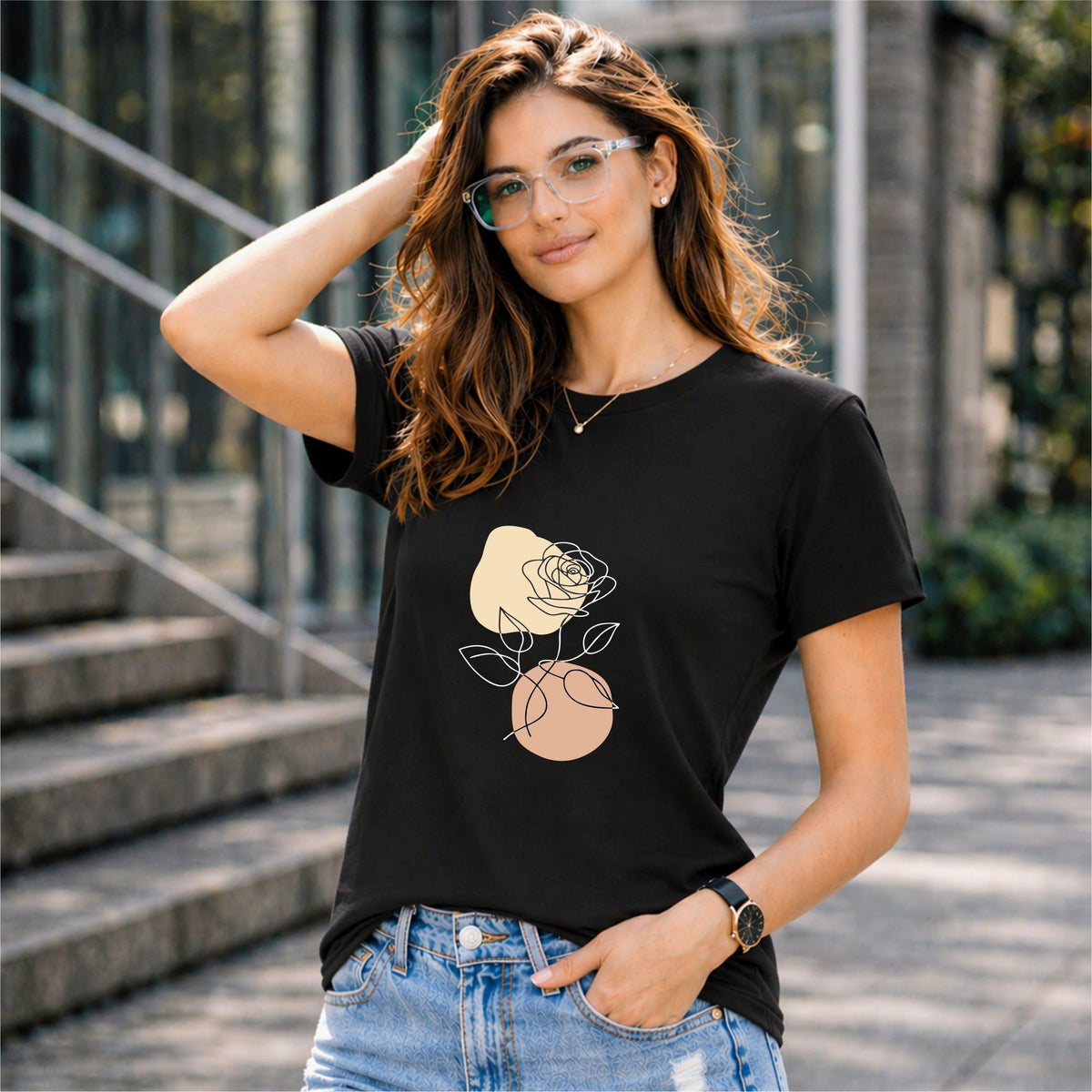 BHOKALS "Rose Print" Printed Women Cotton T-Shirt | Round Neck | Super Soft | Regular Fit