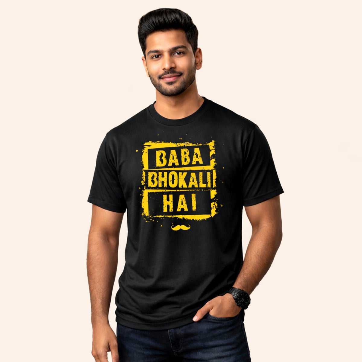 Baba Bhokali Hai Printed Round Neck Cotton Men T-Shirt