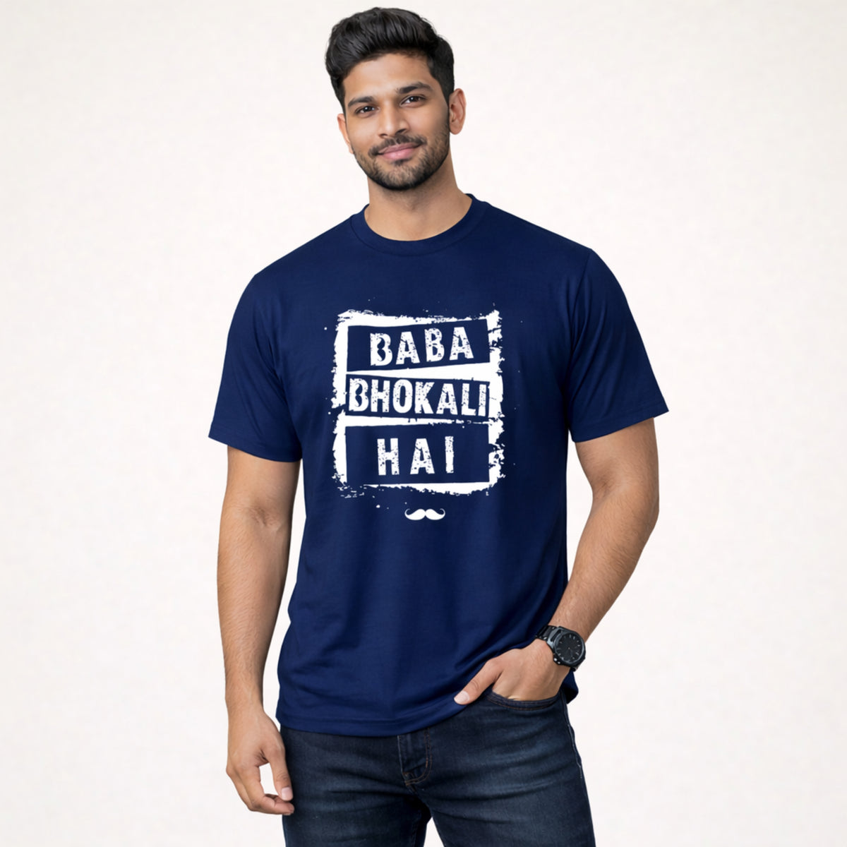 Baba Bhokali Hai Printed Round Neck Cotton Men T-Shirt