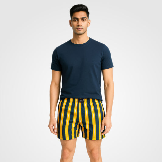 YELLOW BLUE STRIP PRINTED MEN BOXER