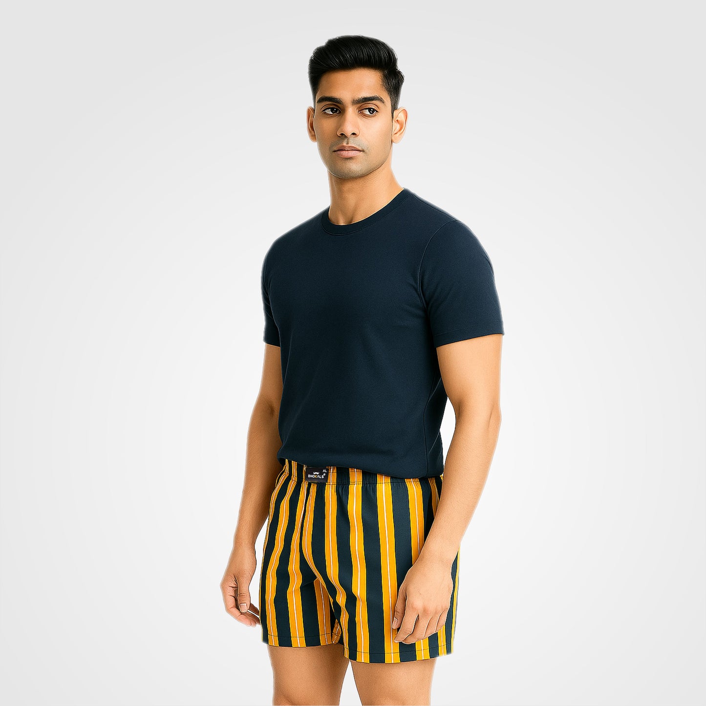 YELLOW BLUE STRIP PRINTED MEN BOXER