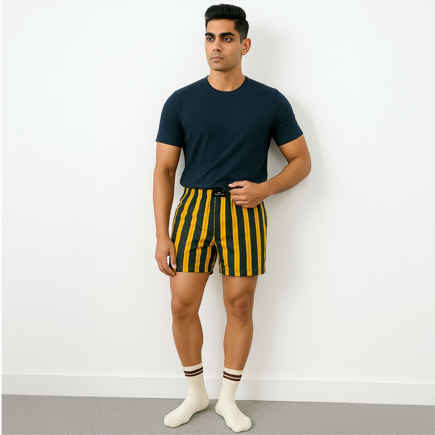 YELLOW BLUE STRIP PRINTED MEN BOXER