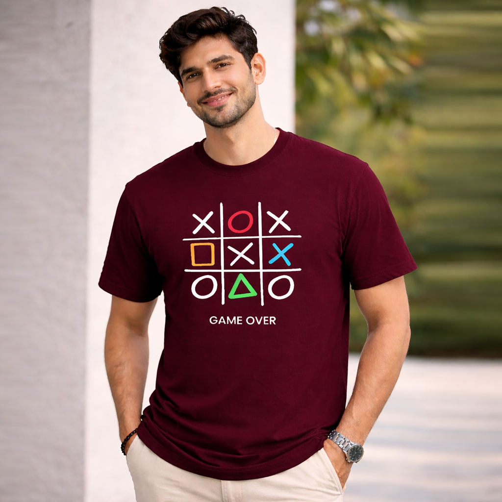 Bhokals " GAME OVER" Printed, Round Neck, Cotton, Super Soft T-Shirt