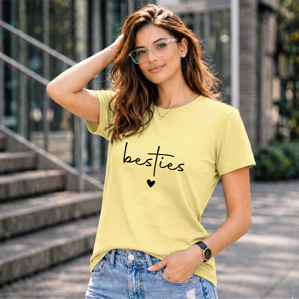 BHOKALS "BESTIES" Printed Women Cotton T-Shirt | Round Neck | Super Soft | Regular Fit