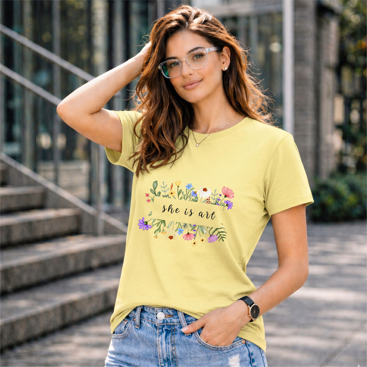 BHOKALS "She is Art" Printed Women Cotton T-Shirt | Round Neck | Super Soft | Regular Fit