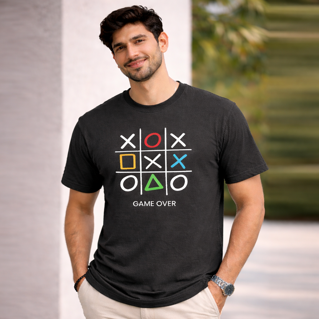 Bhokals " GAME OVER" Printed, Round Neck, Cotton, Super Soft T-Shirt