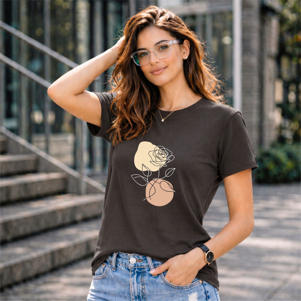 BHOKALS "Rose Print" Printed Women Cotton T-Shirt | Round Neck | Super Soft | Regular Fit