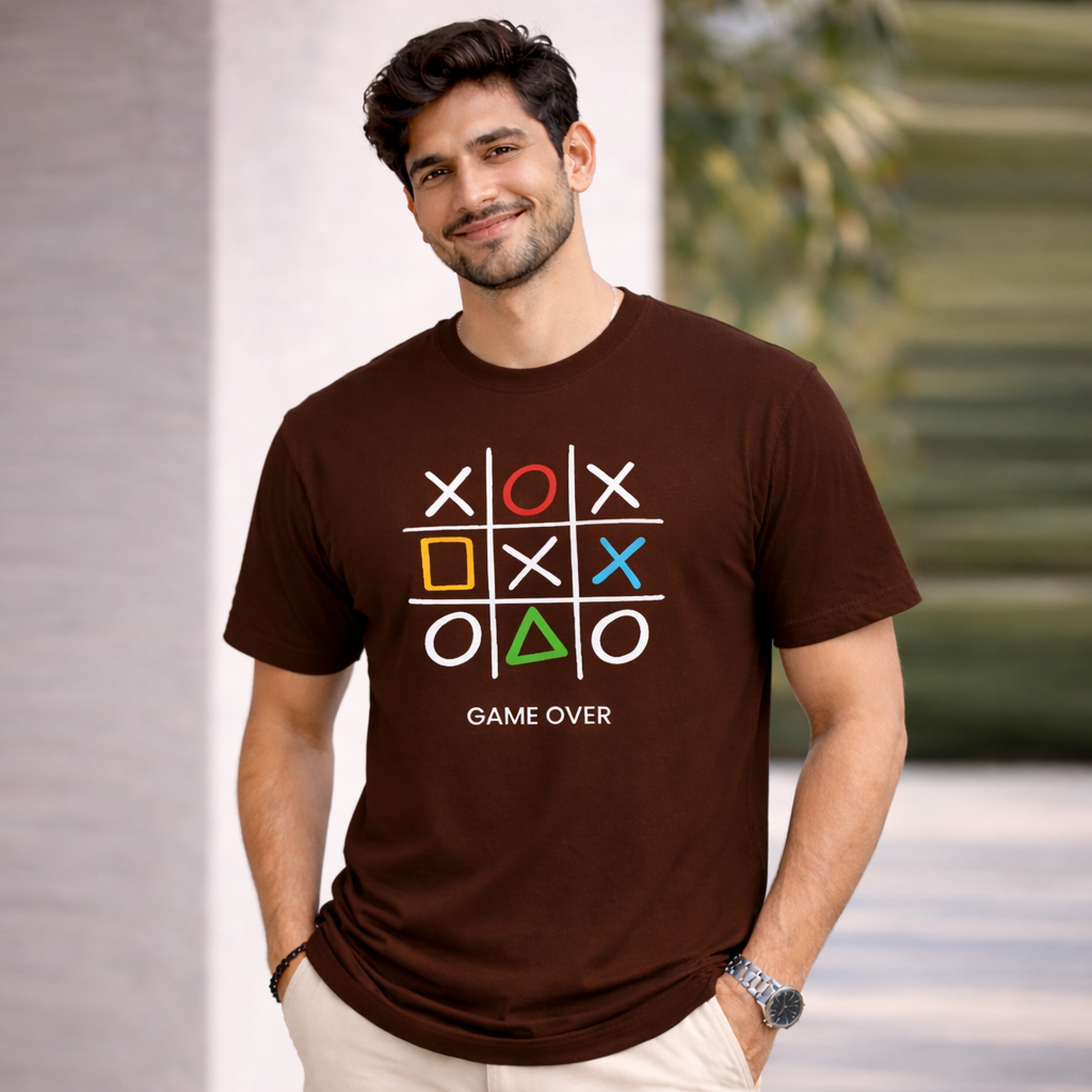 Bhokals " GAME OVER" Printed, Round Neck, Cotton, Super Soft T-Shirt
