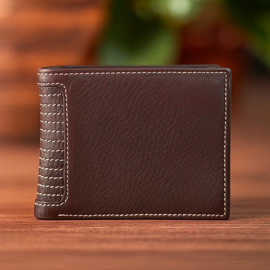 Leather Brown White Thread Men Wallet