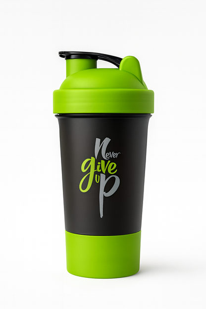 Never Give Up Printed Green Black Gym Shaker