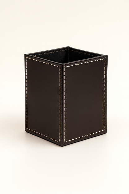 Leather Brown Square Pen Holder