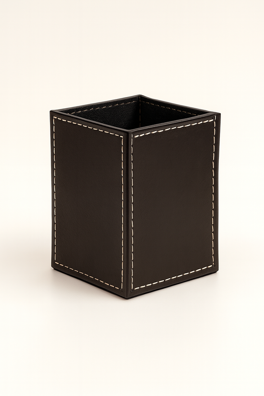 Leather Brown Square Pen Holder