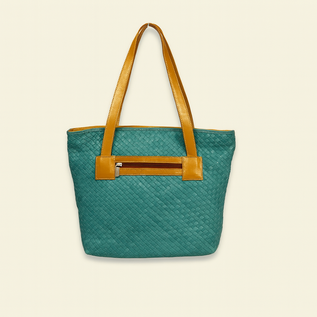 Leather Green Weave Women Shoulder Bag