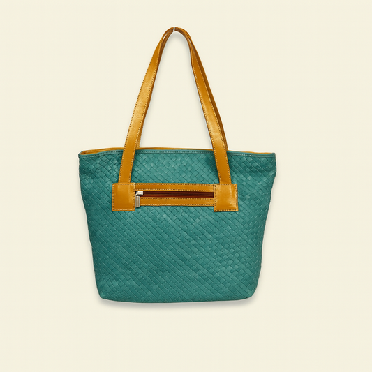 Leather Green Weave Women Shoulder Bag