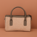 Leather Cream Grey Strip Weave Women Hand Bag