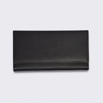Leather Solid Black Zip Women Wallet