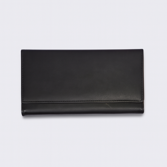 Leather Solid Black Zip Women Wallet