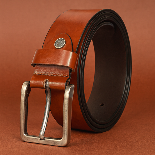 Bhokals Men Tan Glossy Leather Belt