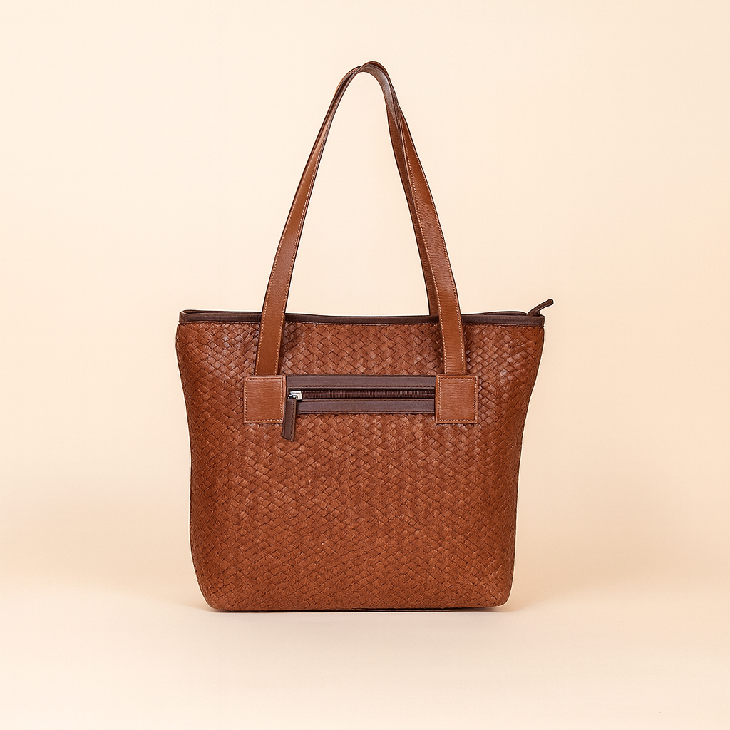 Leather Brown Weave Women Shoulder Bag