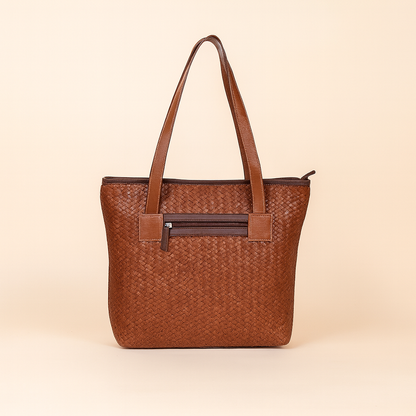 Leather Brown Weave Women Shoulder Bag
