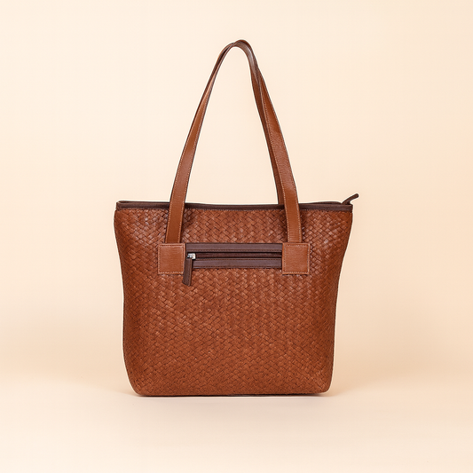 Leather Brown Weave Women Shoulder Bag