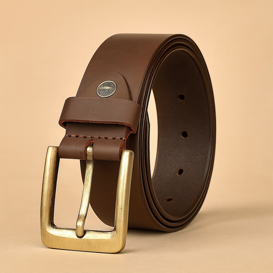 Bhokals Men Solid Brown Matt Leather Belt
