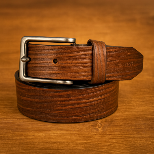 Bhokals Men Brown Wood Texture Leather Belt