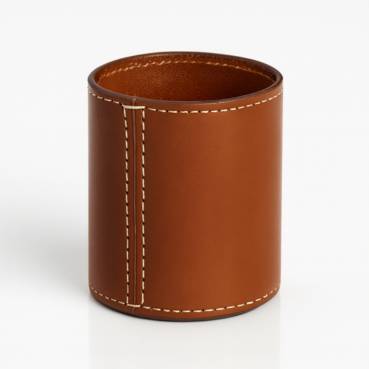 Leather Brown Round Pen Holder