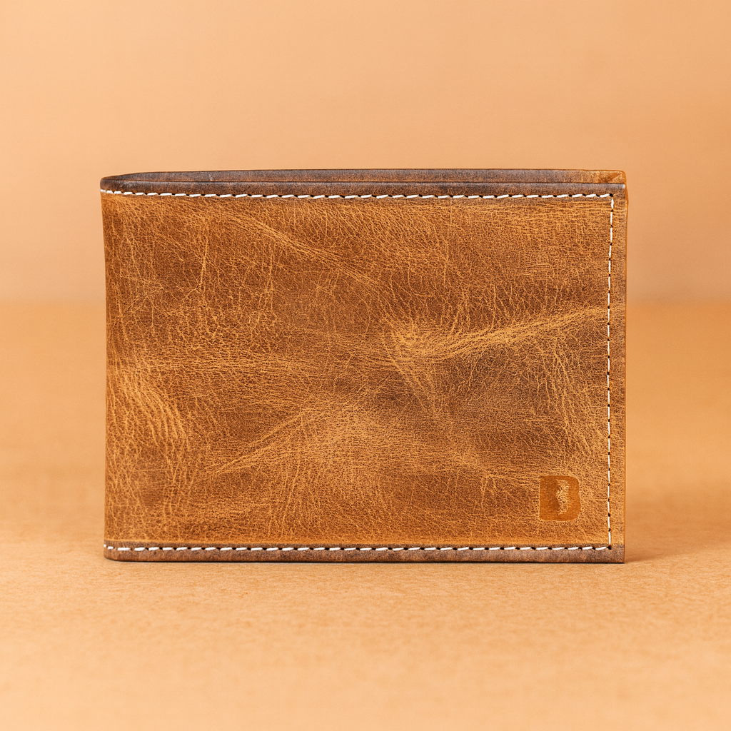Premium Leather Trifold Wallet, Tan Brown, Genuine Leather, Multiple Card Slots, Classic Vintage Design