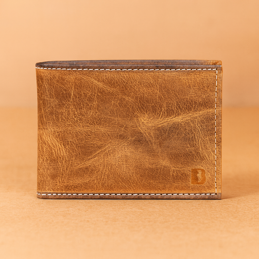Premium Leather Trifold Wallet, Tan Brown, Genuine Leather, Multiple Card Slots, Classic Vintage Design